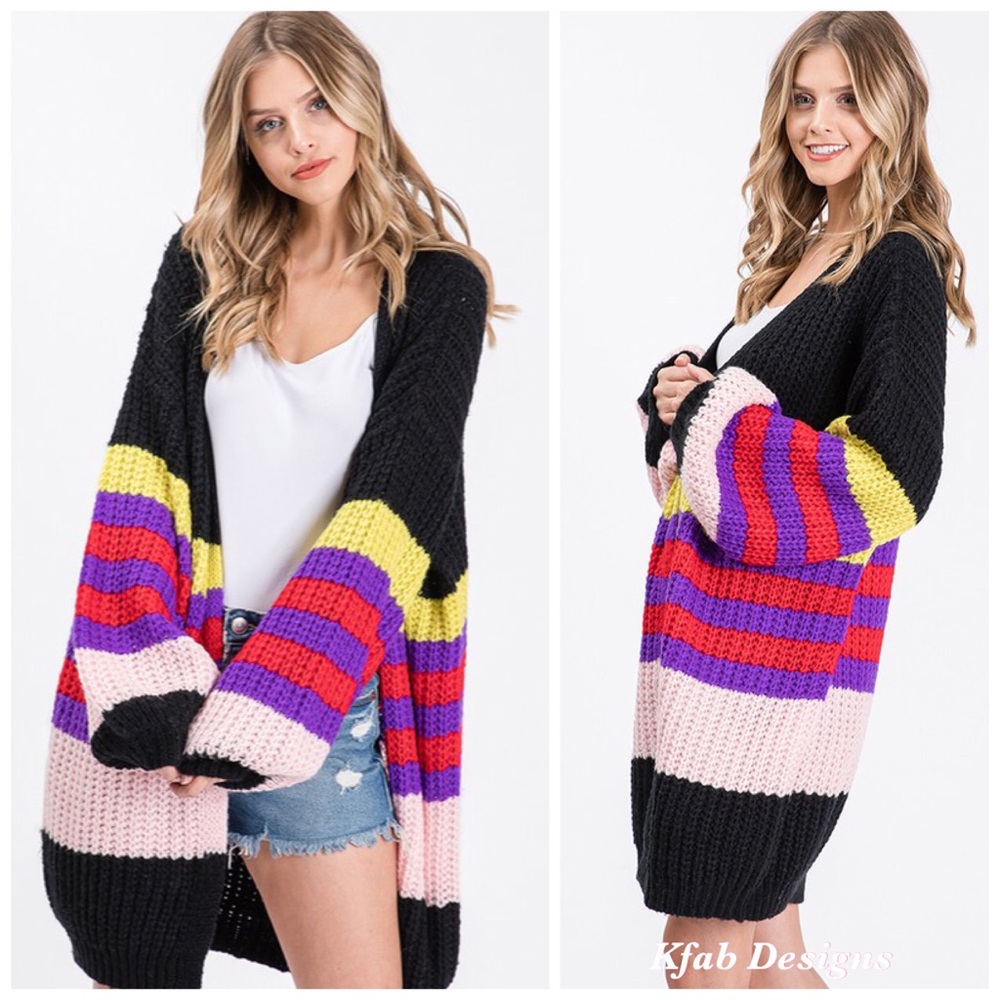 ❤️LAST 1! Striped Bubble Sleeve Sweater Cardigan! - Picture 3 of 10